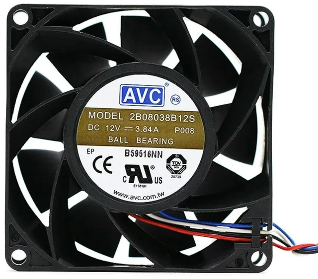 Alt view image 2 of 3 - AJMRTC 80x80x38mm High Speed Cooling Fan Replacement for AVC 2B08038B12S, 12V DC 3.84A 8CM Violent Fan, Dual Ball Bearing, Strong Airflow for Server Chassis Industrial Cabinet Cooling