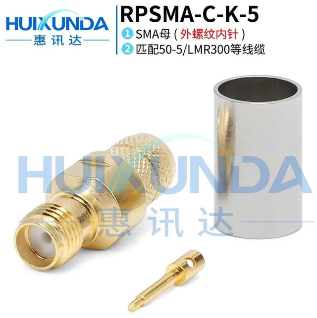 Main image of AJMRTC RPSMA-C-K-5 RF Coaxial Connector K27, RP-SMA Female External Threaded Pin Reverse Crimp Connector for 50-5 / LMR300 Coax Cable, 50 Ohm Antenna Cable Termination Connector
