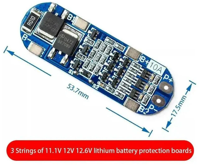 Alt view image 2 of 3 - AJMRTC 3S 11.1V 12.6V 10A Lithium Battery BMS Protection Board, 3 Strings 12V Li-ion Cell Management Module with Overcharge, Overdischarge, Short Circuit Protection for 18650 Battery Pack DIY