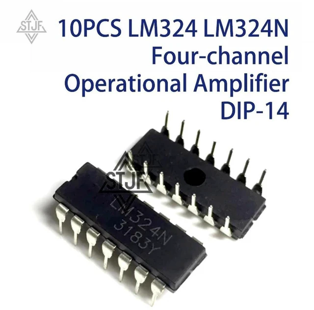 Main image of AJMRTC 10PCS LM324 LM324N Four-Channel Operational Amplifier, DIP-14 Quad Op-Amp IC Chip, Low Power Dual Supply Operational Amplifier for Electronic Circuit DIY and PCB Design Projects