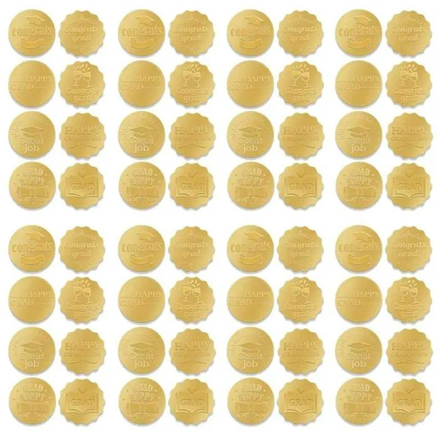 Main image of AJMRTC 320Pcs Graduation Gold Embossed Stickers, Gold Coin Seals with Grad Cap & Diploma Pattern, Decorative Envelope Sealing Stickers for Graduation Invitation Envelopes, Party Favor Decor