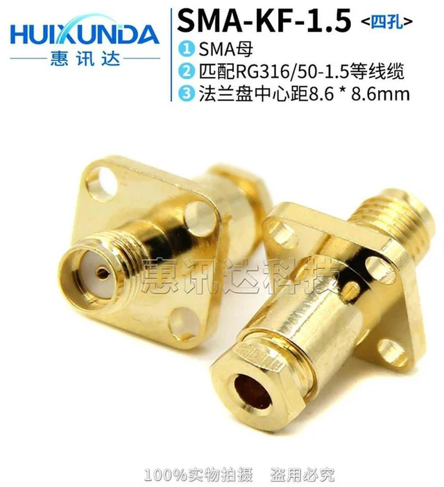 Main image of AJMRTC SMA-KF3 SMA-KF-1.5 RF Connector, 4-Hole Flange Mount SMA Jack, Soldered for 50-1.5 Coaxial Cable, Panel Mount SMA Female Connector for RF Antenna Wireless Communication Project
