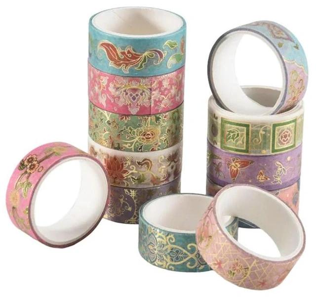 Alt view image 2 of 3 - AJMRTC Gold Foil Botanical Washi Tape Set, Gold Foil Flower Decorative Washi Masking Tape, Vintage Floral Pattern Tape for Journaling, Scrapbooking, Planner, Art Decor, DIY Crafts & Gift Wrapping