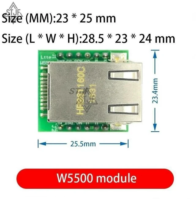 Alt view image 3 of 3 - AJMRTC W5500 Ethernet Module, SPI to LAN TCP/IP Network Converter Module, 3.3V W5500 Ethernet Network Board, Hardware TCP IP Protocol Chip for Arduino STM32 Embedded Electronic DIY Projects