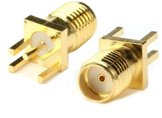 Alt view image 2 of 3 - AJMRTC 10PCS 1.6mm SMA Female Jack Connector, Straight Mount Gold Plated RF Receptacle with Solder Nut Edge PCB Clip, PCB Soldering SMA RF Connector for Wireless Module, Antenna and RF Circuit Project