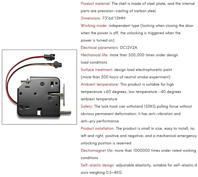 Alt view image 2 of 3 - AJMRTC 2 Pack DC12V 2A Intelligent Electronic Control Electromagnetic Lock, Solenoid Latch for Express Cabinet, Storage Locker, Access Control System, Smart Cabinet Electric Lock