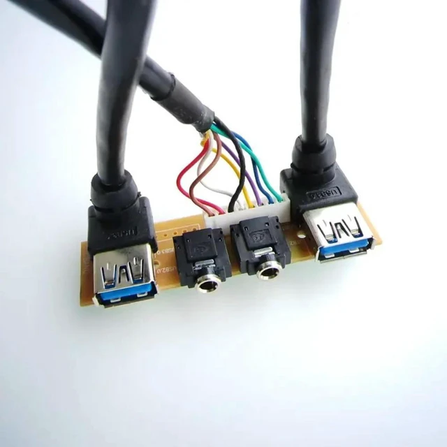 Alt view image 3 of 3 - AJMRTC 90 Degree Angled Motherboard Front Panel Extension Cable, 19Pin to 2-Port USB3.0 + 9Pin 3.5mm HD Audio Adapter Wire, Chassis Internal Connector Cord for Desktop PC Case Front Audio & USB Expans