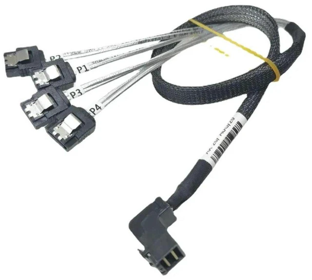 Main image of AJMRTC 90 Degree Right Angle 36P SFF-8643 Mini SAS to 4 SATA Cable, 12Gb/s HD Mini SAS to 4xSATA Server Hard Drive Data Transmission Line, Internal 50CM for Server HDD Storage Connection