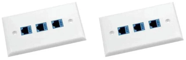 Main image of AJMRTC 2Pack 3-Port Ethernet Wall Plate, Cat6 RJ45 Wall Plate with RJ45 Keystone Inline Coupler Insert, Keystone Jack Panel for Home Office Network Cabling Installation