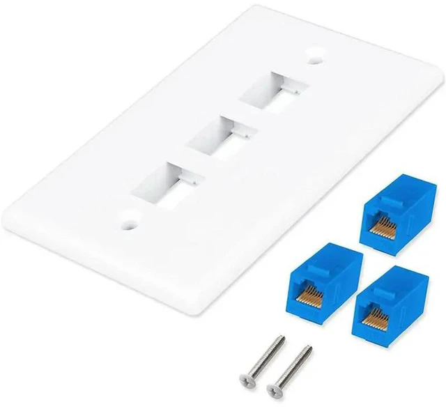 Alt view image 2 of 3 - AJMRTC 2Pack 3-Port Ethernet Wall Plate, Cat6 RJ45 Wall Plate with RJ45 Keystone Inline Coupler Insert, Keystone Jack Panel for Home Office Network Cabling Installation