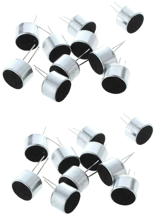 Alt view image 3 of 3 - AJMRTC 20Pcs 2Pin Mini Electret Condenser Microphone Capsule, Silver Tone Black MIC Pickup Element, Small Microphone Core for Audio Recording DIY Electronic Projects