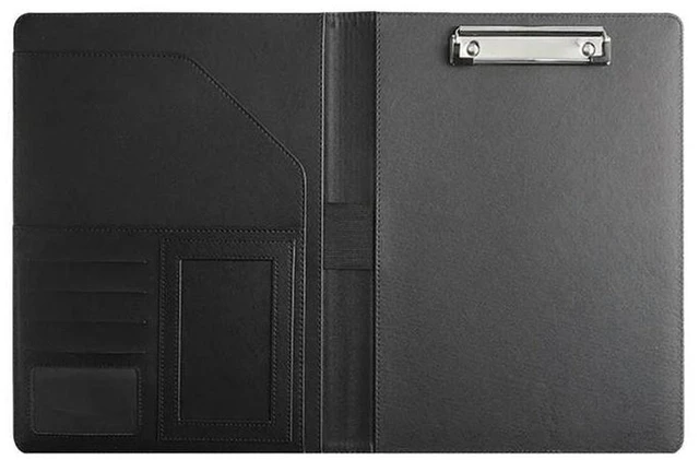 Alt view image 3 of 3 - AJMRTC Black Leather Padfolio Resume Portfolio Folder with A4 Clipboard, Business Document Organizer Portfolio Notebook Holder for Men Women, Professional Resume Binder for Interview Office Meeting