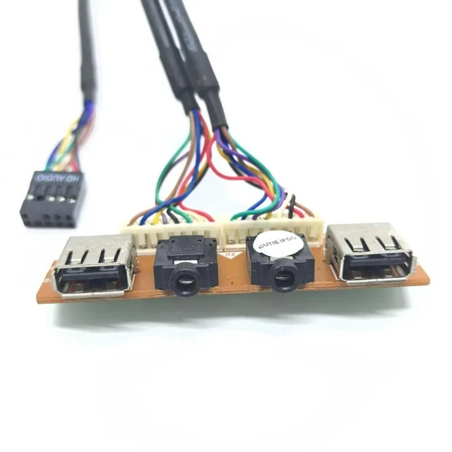 Alt view image 3 of 3 - AJMRTC 2-Port USB 2.0 + 3.5mm HD Audio Motherboard Front Panel I/O Extension Cable, 9Pin Dual USB Internal Chassis Connector, 75x22mm PC Case Host Front Panel Interface Bracket