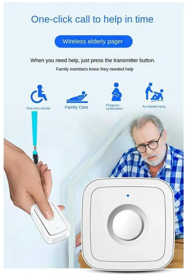 Alt view image 3 of 3 - AJMRTC Wireless Call Button Pager System, 5 Gear Adjustable Volume 300M Remote Range Doorbell, Emergency Alert Receiver for Elderly, Patient, Disabled, Pregnant Women Home Care Alert