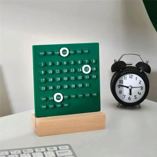 Alt view image 3 of 3 - AJMRTC White Wooden Perpetual Desk Calendar, Retro Manual Rotating Month Date Display Calendar, Durable Desktop Ornament for Home Office Decoration, Unique Handmade Holiday & Birthday Gift