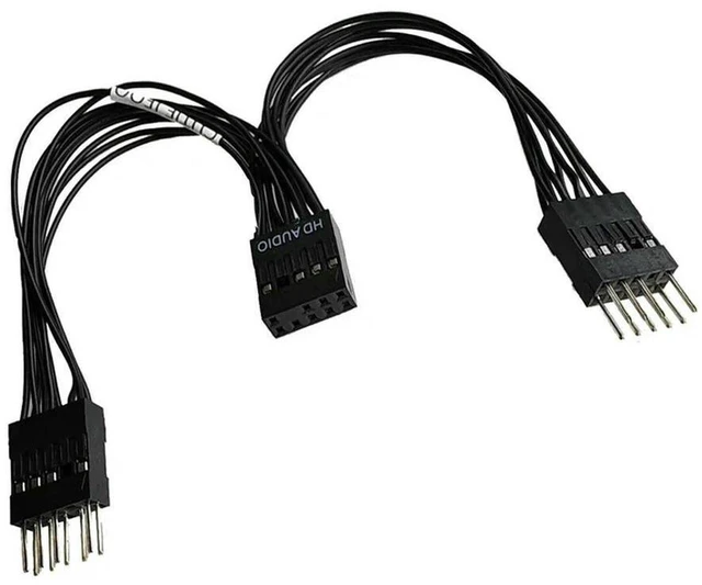 Main image of AJMRTC 10CM 9Pin HD Audio Motherboard Splitter Cable, 9Pin Female to Dual 2-Port Male Extension Cord, Desktop PC Mainboard HD Audio Header Splitter Wire for Computer Chassis Front Panel Audio Expansio