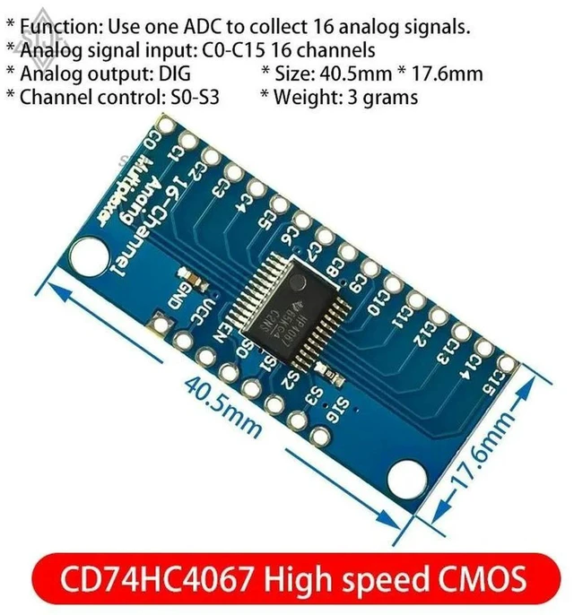 Alt view image 3 of 3 - AJMRTC CD74HC4067 High-speed CMOS 16-Channel Analog Multiplexer Demultiplexer, SP16T Bidirectional Analog Digital Switch, Compatible with Arduino Raspberry Pi STM32 Microcontroller for Sensor Signal