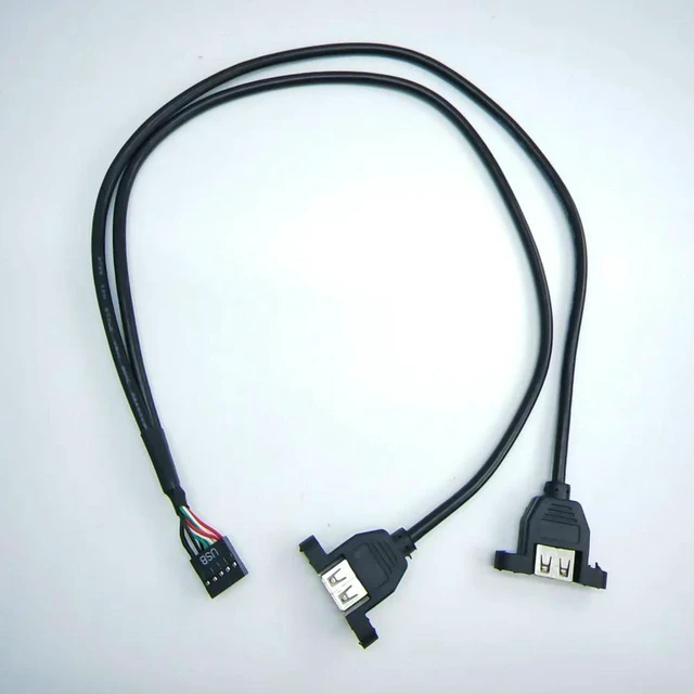 Alt view image 2 of 3 - AJMRTC 9Pin to 2-Port USB 2.0 Panel Mount Motherboard Extension Cable, Dupont 2.54mm Pitch Header with Mounting Screws, 50cm Internal Data Cord for PC Case Front Panel Modification