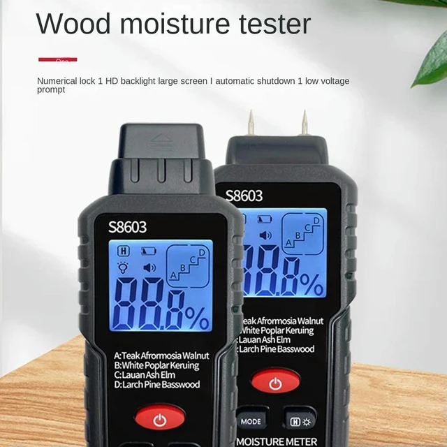 Alt view image 3 of 3 - AJMRTC 2-Pin Digital Wood Moisture Meter, 0-99.9% Range Timber Humidity Detector, Damp Tester with Large LCD Display for Firewood, Lumber, Flooring and Wood Material Moisture Testing