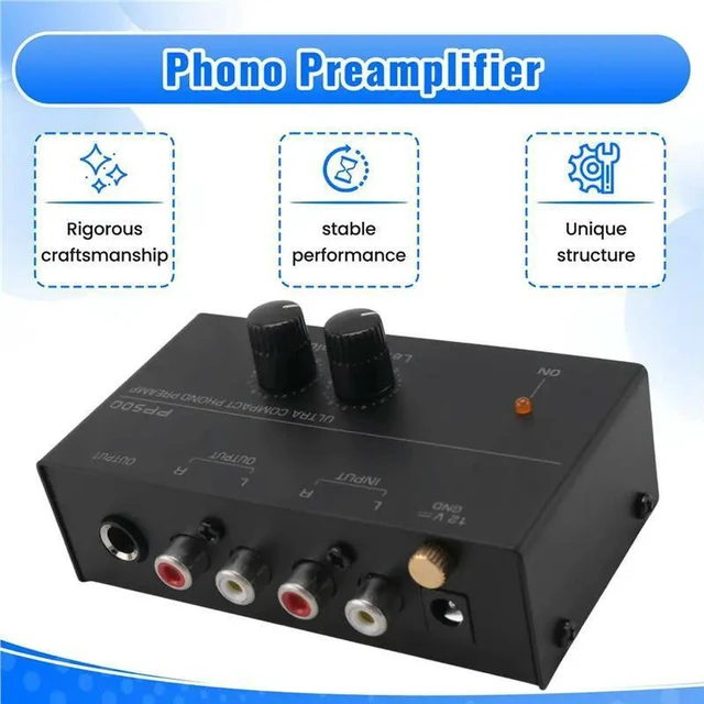 Alt view image 3 of 3 - AJMRTC PP500 Ultra-Compact Phono Preamp, Turntable Preamplifier with Adjustable Volume Level Control, RCA Input & Output, EU Plug Power Supply for Vinyl Record Player