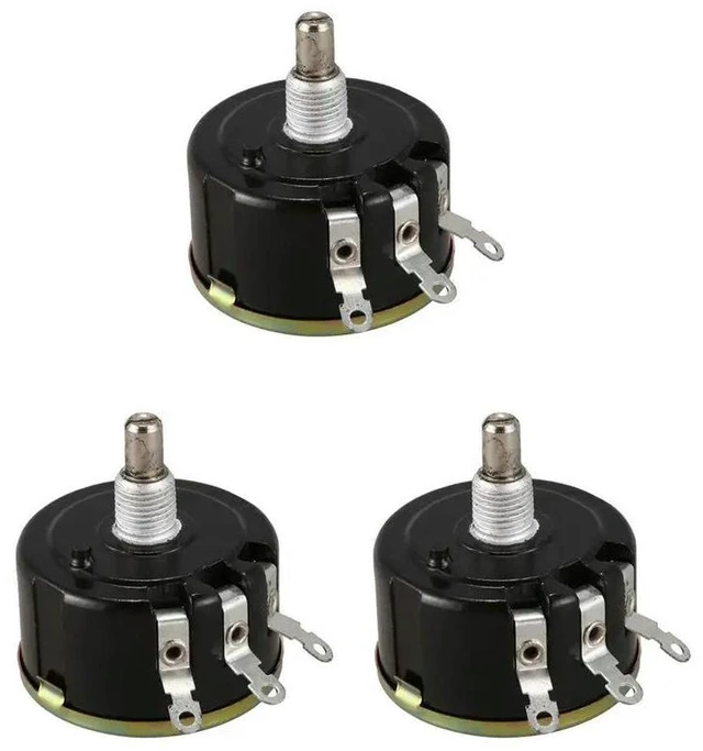 Main image of AJMRTC 3Pcs WX050 Wire Wound Rotary Potentiometer, 10K Ohm 5W Power Variable Resistor, 6mm Round Shaft, Black & Silver Rotary Rheostat for Industrial Circuit Adjustment & Electronic Rework