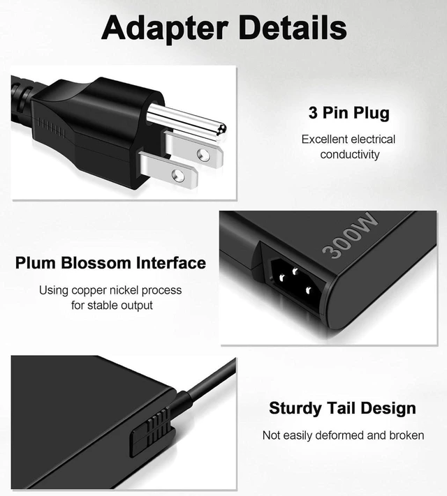 Alt view image 2 of 7 - 300W Slim Tip Laptop Charger Replacement for Lenovo Legion 7 7i 5i 5 Pro 15 16 17, R7000P R9000K R9000P Y9000K Y9000X Gaming Laptop, ADL300SDC3A SA10R16956 AC Power Adapter with Power Cord