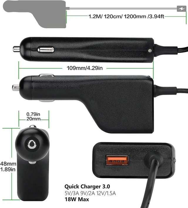 Alt view image 5 of 7 - 90W Universal Laptop Car Charger DC Power Adapter, 12V/24V Car Input, Multi Voltage 16V 18.5V 19V 19.5V 20V, 18W QC3.0 USB Port, 16 Interchangeable Tips, 108W Max for HP Dell Lenovo Acer ASUS Samsung