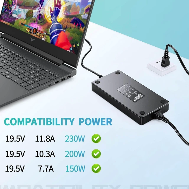 Alt view image 3 of 5 - 230W AC Adapter Laptop Charger Replacement for HP Omen 15.6 16.1 17.3, 17-db 17z-db 16-b 16-c 16-xd 16t-u 16-u 15-en 15-ek, ZBook Fury 16 G10, Transcend 16.1, Victus 16.1 15.6 16t-s 16-r 16-s Gaming