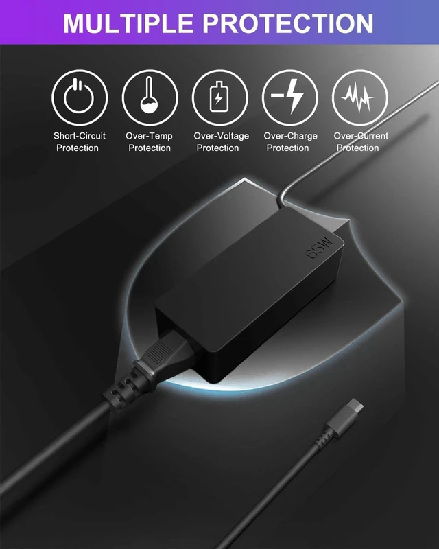 Alt view image 4 of 7 - 65W PD USB-C Laptop Charger Replacement for LG Gram 14 15 16 17 Series 14Z90Q 15Z90Q 16T90P 16Z90P 16T90Q 17Z90P 17Z95P 17Z90Q 17Z90R 17Z90S, Type-C Fast Charging AC Adapter Power Cord
