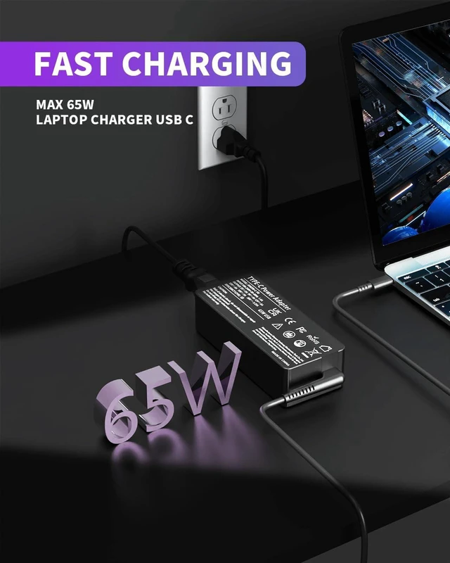 Alt view image 5 of 7 - 65W PD USB-C Laptop Charger Replacement for LG Gram 14 15 16 17 Series 14Z90Q 15Z90Q 16T90P 16Z90P 16T90Q 17Z90P 17Z95P 17Z90Q 17Z90R 17Z90S, Type-C Fast Charging AC Adapter Power Cord