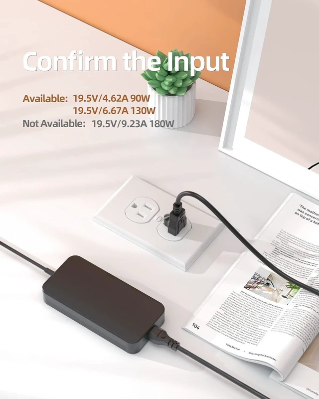 Alt view image 2 of 7 - 130W AC Laptop Charger Power Supply Adapter Cord Compatible with Dell Inspiron 16 Plus 7630 P125F, Inspiron 24 5420 5421, 27 7720 All-in-One W28C W29C, Replacement Notebook Charger