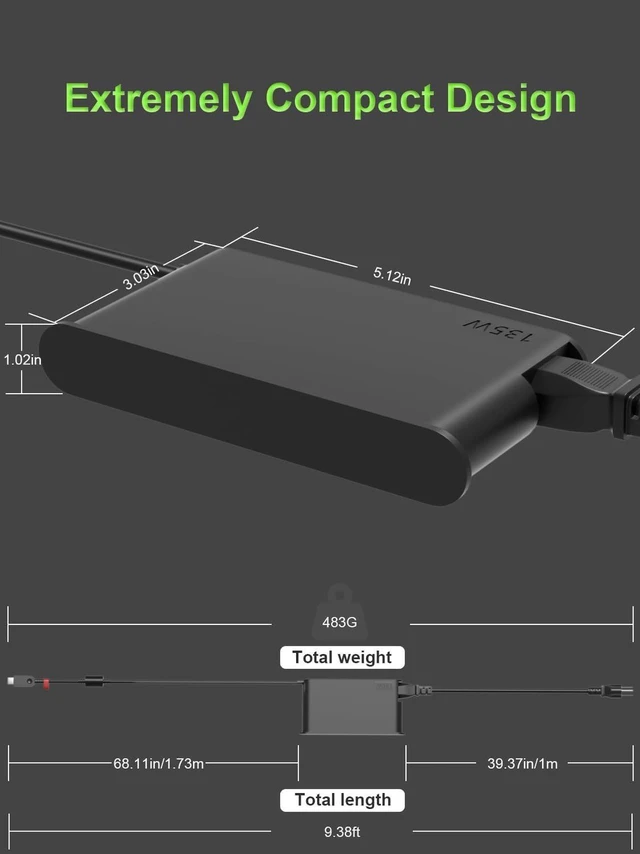 Alt view image 3 of 7 - Slim 135W USB-C AC Laptop Charger Power Supply Adapter Compatible with Lenovo ThinkPad Z16 T16 P16 P16s E16, Yoga Slim/Pro 7 9, ThinkBook 16 14p 14 15, IdeaPad Slim Pro 5 7 9 Notebook
