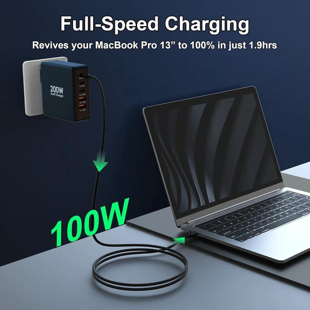 Alt view image 3 of 7 - 200W USB C Charger, 5-Port GaN Fast Charger Station, PD100W USB C Desktop Charger Block Compatible with iPhone 16 15, MacBook Pro/Air, Galaxy S24 S23, Laptops, Tablets and Multiple Devices