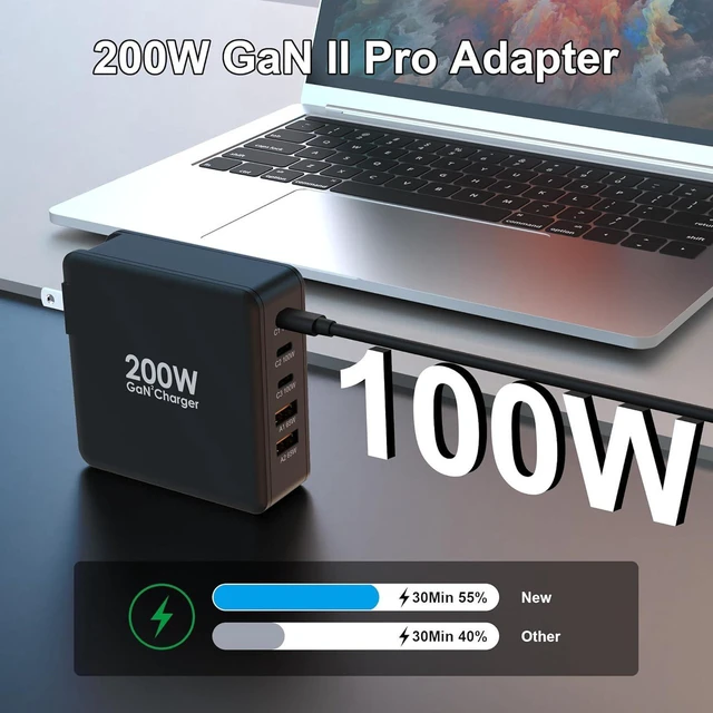 Alt view image 7 of 7 - 200W USB C Charger, 5-Port GaN Fast Charger Station, PD100W USB C Desktop Charger Block Compatible with iPhone 16 15, MacBook Pro/Air, Galaxy S24 S23, Laptops, Tablets and Multiple Devices