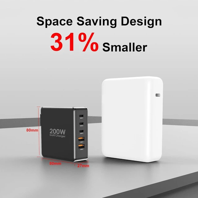 Alt view image 2 of 7 - 200W USB C Charger, 5-Port GaN Fast Charger Station, PD100W USB C Desktop Charger Block Compatible with iPhone 16 15, MacBook Pro/Air, Galaxy S24 S23, Laptops, Tablets and Multiple Devices