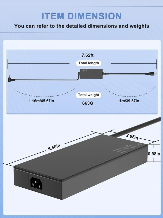 Alt view image 2 of 7 - 240W Laptop Charger AC Adapter for ASUS ROG Strix G15 G17 G16, Scar 15 17, Zephyrus S17 G14 G16 M16 S15 Duo 15, TUF F15 F16 F17 A15 A17, Flow X16 ProArt 16 Vivobook 16X 15X Gaming Notebook Power Suppl