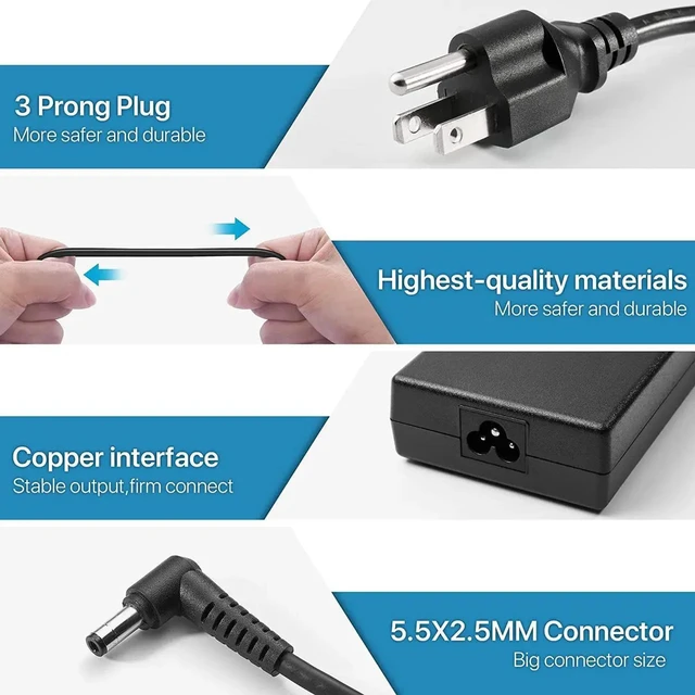 Alt view image 5 of 6 - 180W 150W 120W Laptop Charger AC Adapter for MSI Gaming Laptop GF63 GF65 GF75 MS-16K2 MS-16R5 MS-17F3 Notebook, Multi Wattage Replacement Power Supply with Power Cord