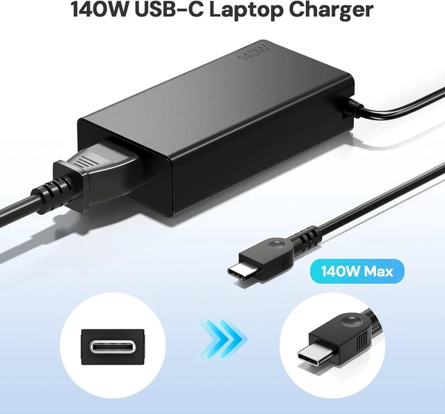 Alt view image 3 of 6 - 140W Multi Wattage USB C Laptop Charger, 135W 130W 120W 118W PD Type-C AC Adapter for Lenovo Yoga ThinkPad, MacBook, MSI Prestige Summit, Dell XPS Precision Latitude, HP Omen Transcend Spectre, Acer