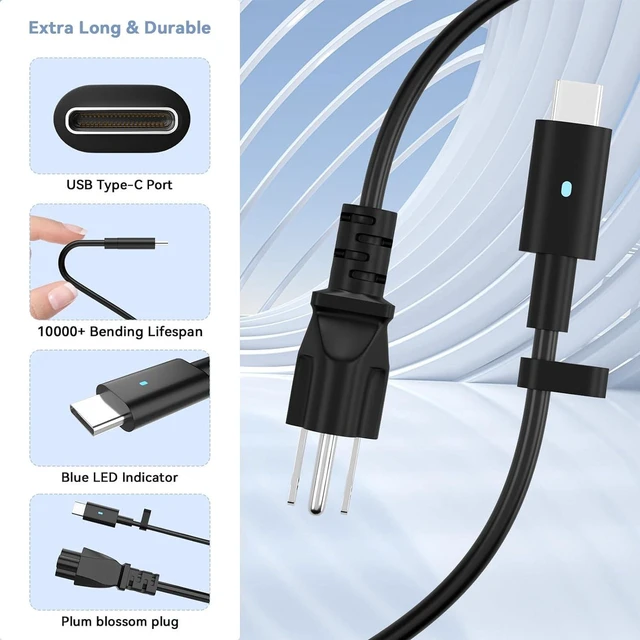 Alt view image 4 of 6 - 90W USB Type-C Laptop Charger AC Adapter for HP Envy 17.3 Inch 17t-cr1xx 17t-cr100 17-cr1xxx 17-cr1000 Notebook, PD Type C Replacement Power Supply with USB-C Cable