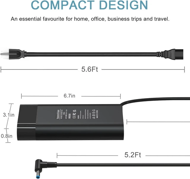 Alt view image 5 of 7 - 200W Laptop Charger AC Adapter 19.5V 10.3A for HP Omen Pavilion 15 16 17 Gaming Notebook, ZBook 15 17 Fury Create Studio, Envy 15 2020, TPN-DA10 Replacement Power Supply with Power Cord