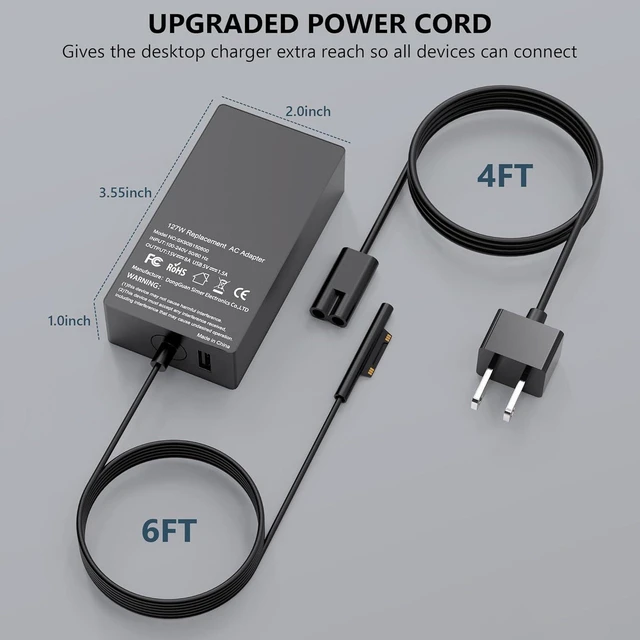Alt view image 3 of 5 - 127W Surface Book 3 Laptop Charger, Compatible with 102W Microsoft Surface Book 1 2, Laptop Studio 1, Windows Surface Laptop Pro Go, Supports 44W 36W 65W, LED Indicator, 10FT Long Power Cord Replaceme