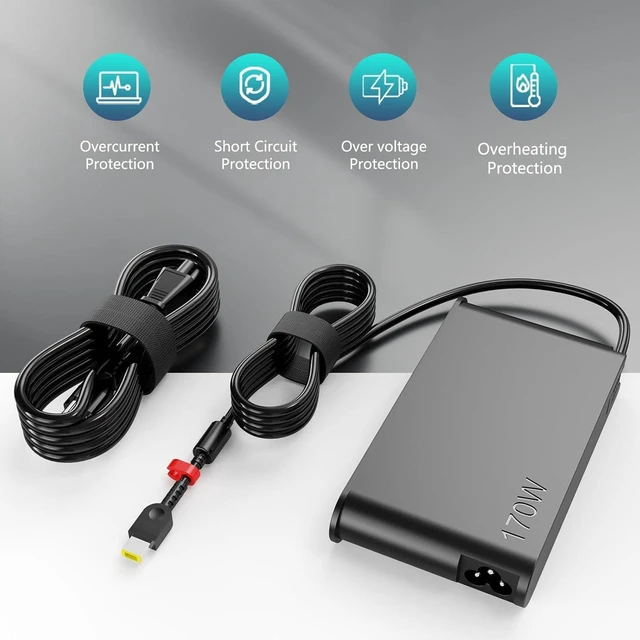 Alt view image 6 of 6 - Slim 170W Laptop Charger AC Adapter 20V 8.5A for Lenovo Legion Slim 5 5i, Yoga Pro 9i, ThinkPad P1 P16, IdeaPad Pro 5, LOQ, Replacement ADL170SCC3A 4X20S56697 Notebook Power Supply with Power Cord