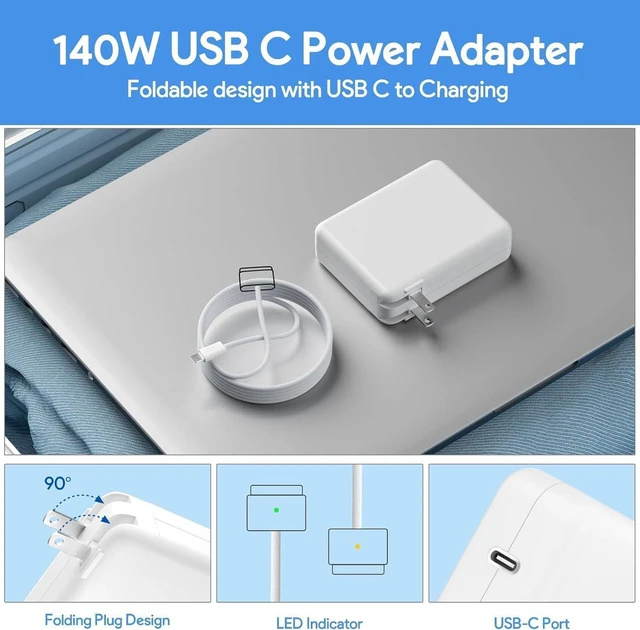 Alt view image 4 of 6 - 140W USB C Charger for Apple MacBook Pro, PD 3.1 MagSafe 3 Charging Cable 6.6ft, Compatible with MacBook Pro 14/16 inch 2021-2023 M1 M2 M3, MacBook Air 13/15 inch 2022-2024 M2 M3, Laptop Power Adapter