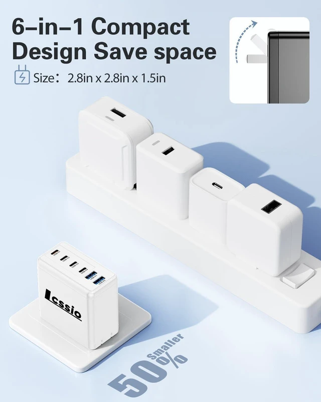 Alt view image 2 of 7 - 2 Pack 200W USB C Wall Charger, 6-Port PD Fast Charging Block Power Adapter, Type C Laptop Charger for MacBook Pro, Dell XPS, iPhone 17, iPad, Tablet, Chromebook, Smartphones & More, White