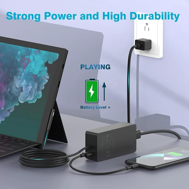 Alt view image 3 of 7 - 127W Surface Charger for Microsoft Surface Book 3, Compatible with 102W Surface Book 2/1, Surface Laptop Studio 2/1, Surface Pro, Laptop, Go, Replacement Power Adapter with 10FT Cable, Magnetic Connec