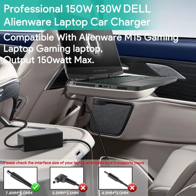 Alt view image 3 of 7 - HKY Laptop Car Charger for Dell, 7.4mm Barrel Tip 150W 130W 90W 65W DC Power Adapter, 12V-24V Vehicle Auto Boat Airplane Charger Compatible with Dell Alienware, Inspiron, Latitude, Vostro, Studio, XPS