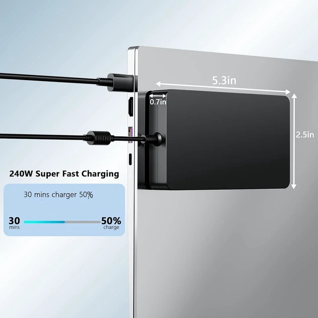 Alt view image 6 of 6 - 230W 240W Laptop AC Charger Power Adapter Compatible with MSI GE76 Raider, CreatorPro Z17 Z16 HX, Stealth 16 A16 AI+ OLED, GS77 Vector, Studio 16 17, GP76 Vector, GE76 Leopard Raider WE76 Gaming Noteb
