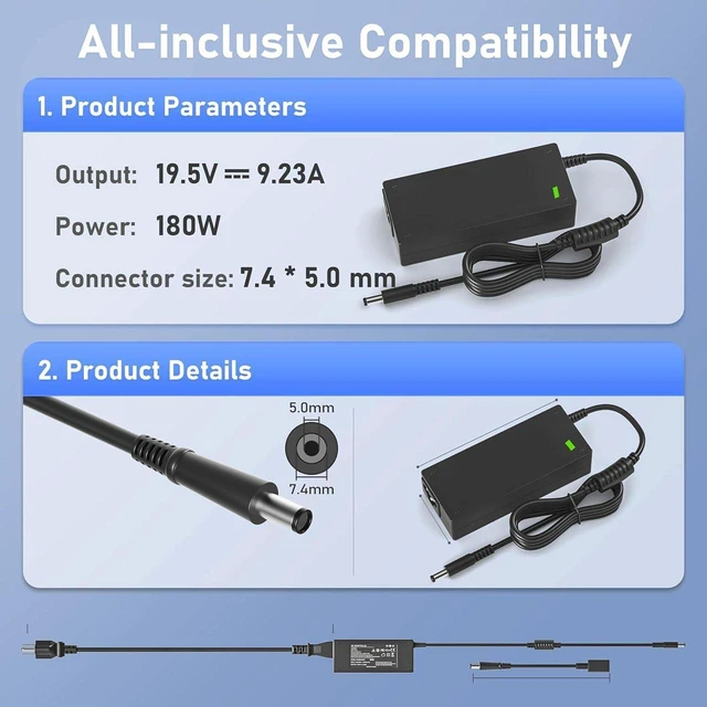 Alt view image 6 of 7 - 180W AC Power Adapter Charger for Dell Docking Station WD19 WD19S WD19TB WD19TBS WD19DCS WD22TB4 WD15 SD25 WD25 D6000 D6000S TB15 TB16 TB18DC K16A K16A001 K17A001 SD25TB4 Thunderbolt Dock Power Supply