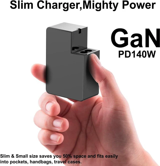 Alt view image 4 of 7 - HKY 140W GaN USB-C Charger PD3.1 Ultra Compact Power Adapter with 10Ft Cable for M4 MacBook Air Pro, Dell Lenovo MSI HP Gaming Laptop, Docking Station, Avalon Nano 3 BTC, Starlink Mini, Replacement