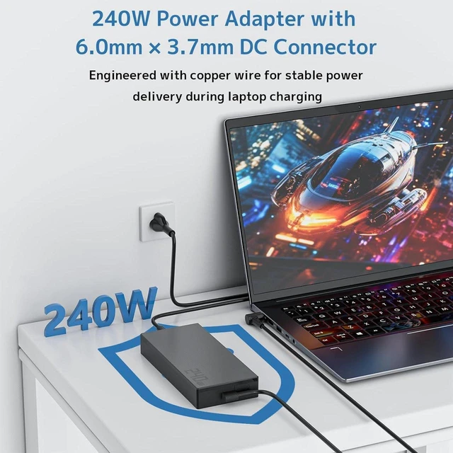 Alt view image 7 of 7 - 240W Laptop AC Charger Power Adapter for Asus ROG Strix Scar 17 G17 G533QS QR QM, ROG Zephyrus G14 G15 M16 S15 S17, TUF Gaming F15 F17 FX507VV A15 A17, Replacement ADP-240EB B Gaming Notebook Power